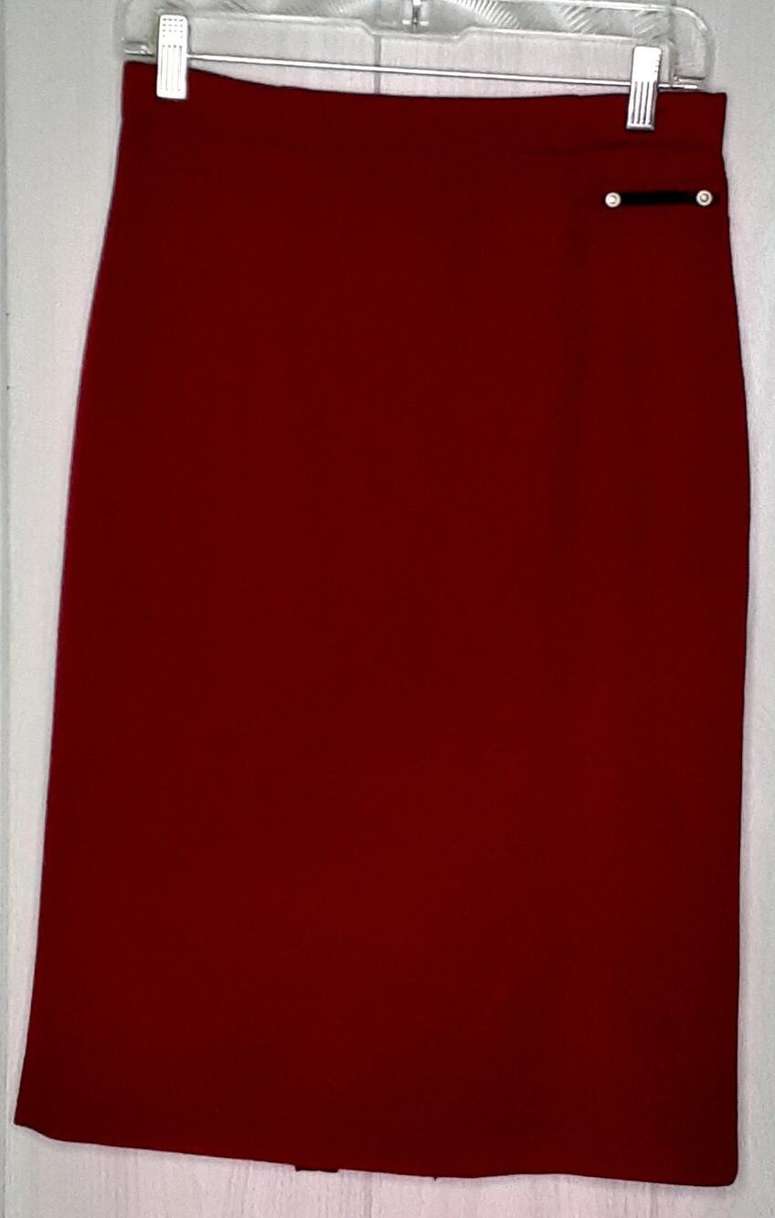 Vintage Catherina Hepfer Red Wool Midi Pencil Skirt Size GB 10 US 6